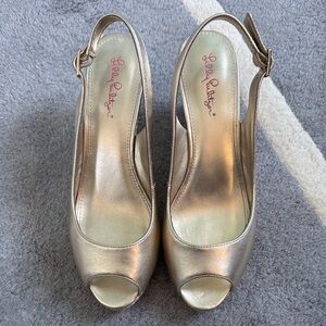 Lilly Pulitzer Gold Peep Toe Slingback Heels